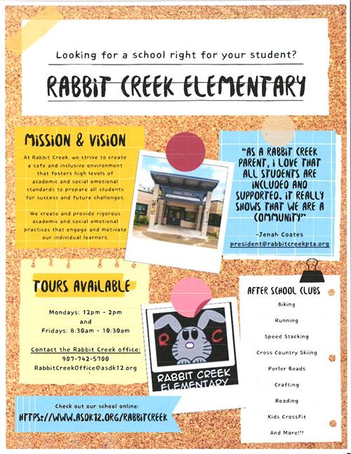 bulletin board showing Rabbit Creek's Mission and Vision